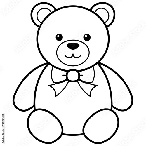 teddy bear toy with a bow tie line art coloring book page for children's vector art illustration
