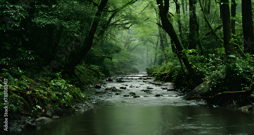 a narrow river running through a green jungle