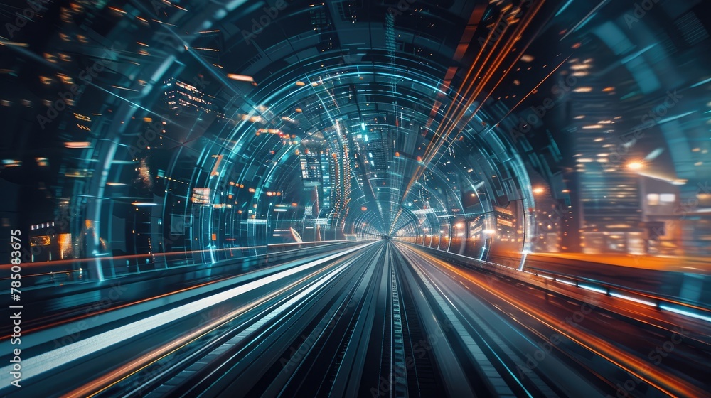 Futuristic space tunnel. Generative AI Futuristic space tunnel. Generative AI