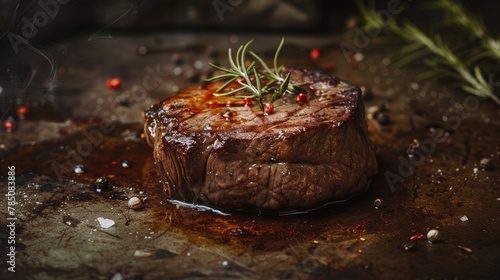 Gourmet steak in restaurant. Generative AI