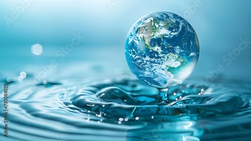 Realistic illustration of planet earth globe in water drop. earth day  water day  ecology  saving