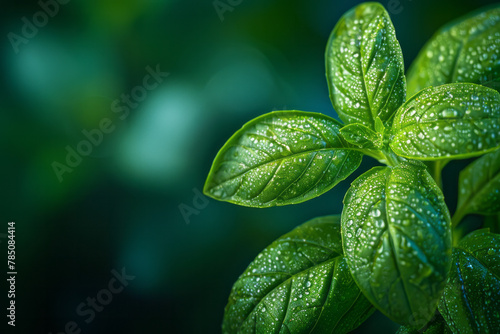 A detailed photograph of a leaf of basil from a kitchen garden, the oils visible on the surface, rel photo