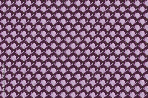 Illustration pattern of verbanica saucer magnolia flower on dark violet background.
