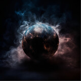 sphere globe in the smoke in the darkness
