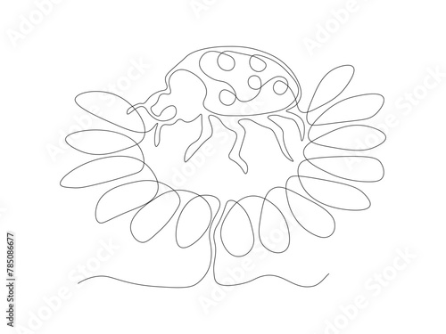 Abstract ladybug,beetle on a flower,Logo, continuous single line art hand drawing sketch