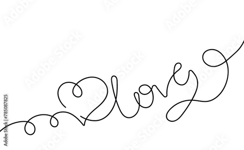 One line style.Card Valentines with line art drawing of heart.Valentine vector illustration.One Continuous line drawing.Thin contour For Valentine's Day Greeting card.love symbol of doodle linear styl (ID: 785087825)