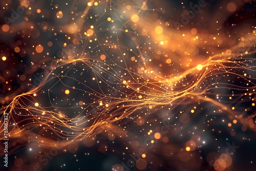 Abstract Background of glowing gold wires and particles