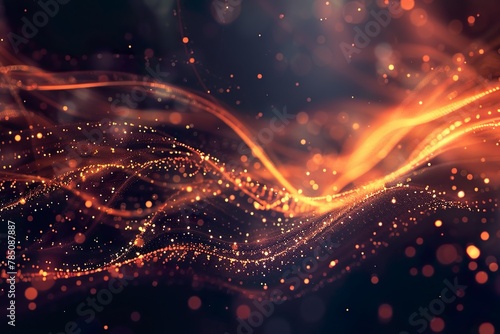 Abstract Background of glowing gold wires and particles