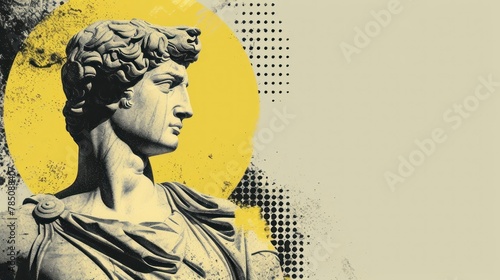 Antique statue of roman or greek culture. Vintage renaissance head halftone male sculpture, abstract ancient classic collage. Creative portrait. AI generated