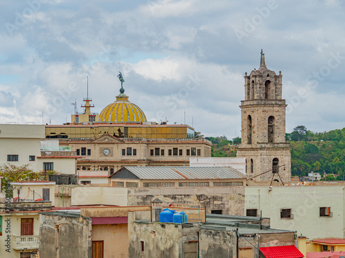 Water tanks on the roof of an old building in the center of Havana, Cuba