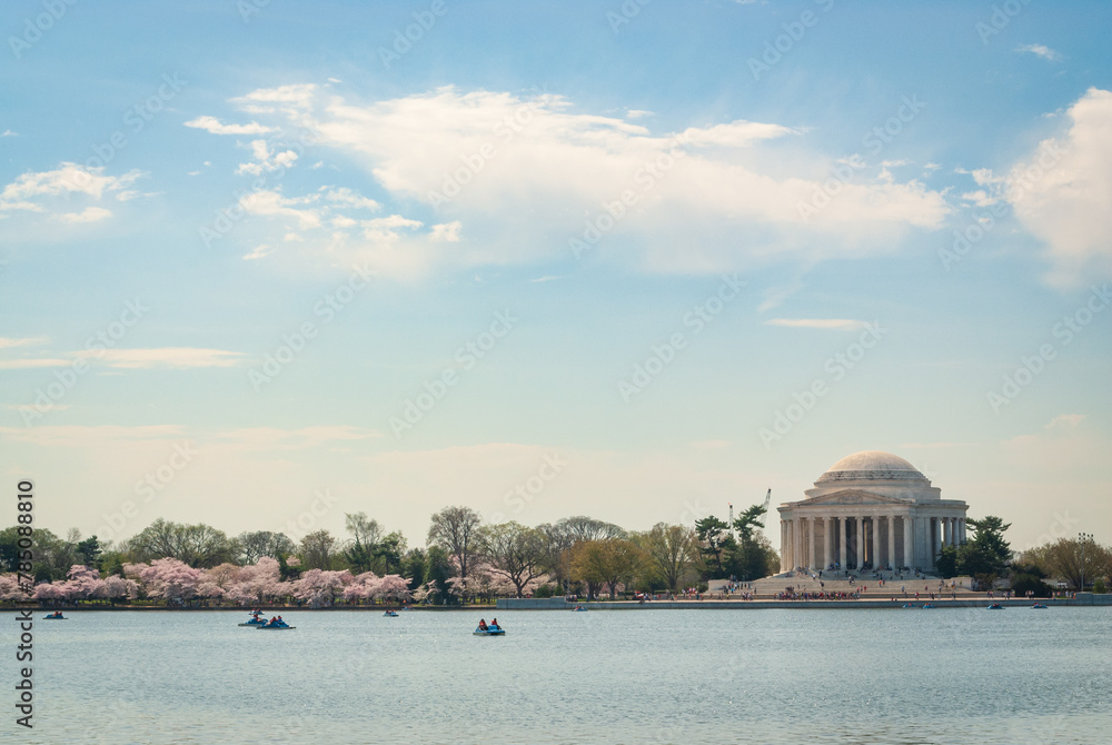 Fototapeta premium The Tidal Basin on the Mall at the National Cherry Blossom Festival in Washington D.C.