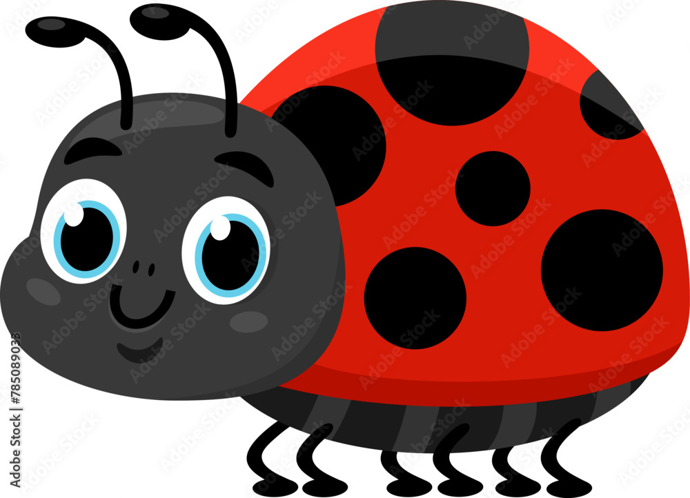 Fototapeta premium Cute Ladybug Cartoon Character. Vector Illustration Flat Design Isolated On Transparent Background