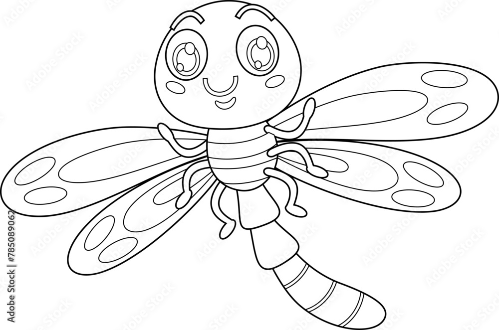 Outlined Cute Dragonfly Insect Cartoon Character Flying. Vector Hand Drawn Illustration Isolated On Transparent Background Outlined Cute Dragonfly Insect Cartoon Character Flying. Vector Hand Drawn Illustration Isolated On Transparent Background