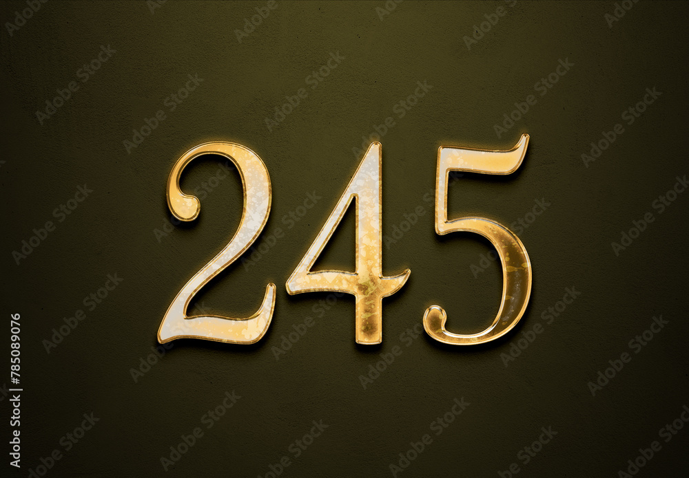 Old gold effect of 245 number with 3D glossy style Mockup. Old gold effect of 245 number with 3D glossy style Mockup.