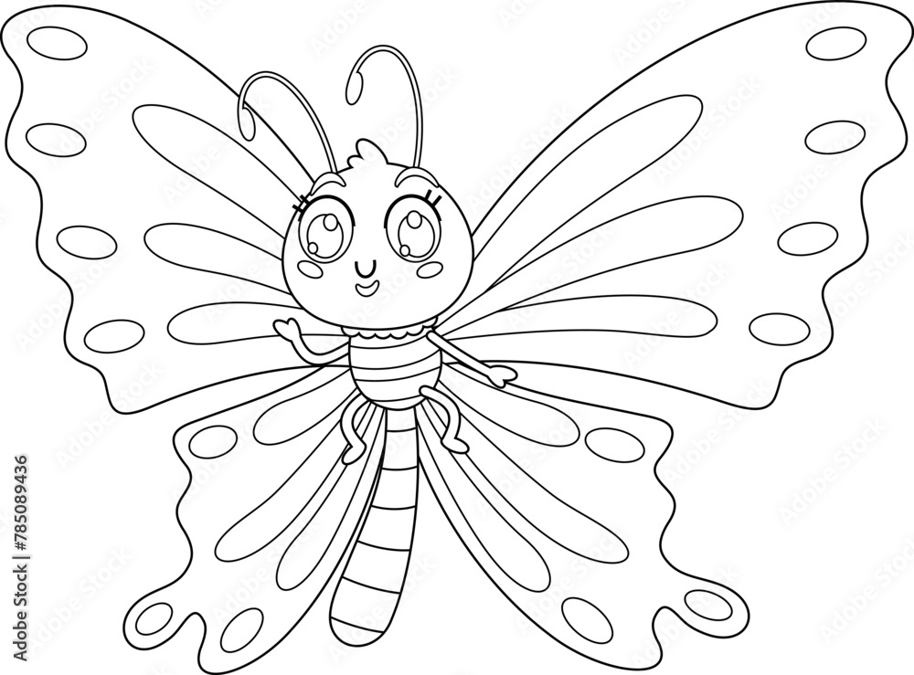 Outlined Cute Butterfly Cartoon Character Waving For Greeting. Vector Hand Drawn Illustration Isolated On Transparent Background Outlined Cute Butterfly Cartoon Character Waving For Greeting. Vector Hand Drawn Illustration Isolated On Transparent Background