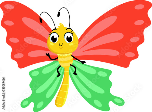 Cute Butterfly Cartoon Character Waving For Greeting. Vector Illustration Flat Design Isolated On Transparent Background © HitToon.com