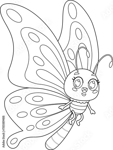 Outlined Cute Butterfly Cartoon Character. Vector Hand Drawn Illustration Isolated On Transparent Background © HitToon.com