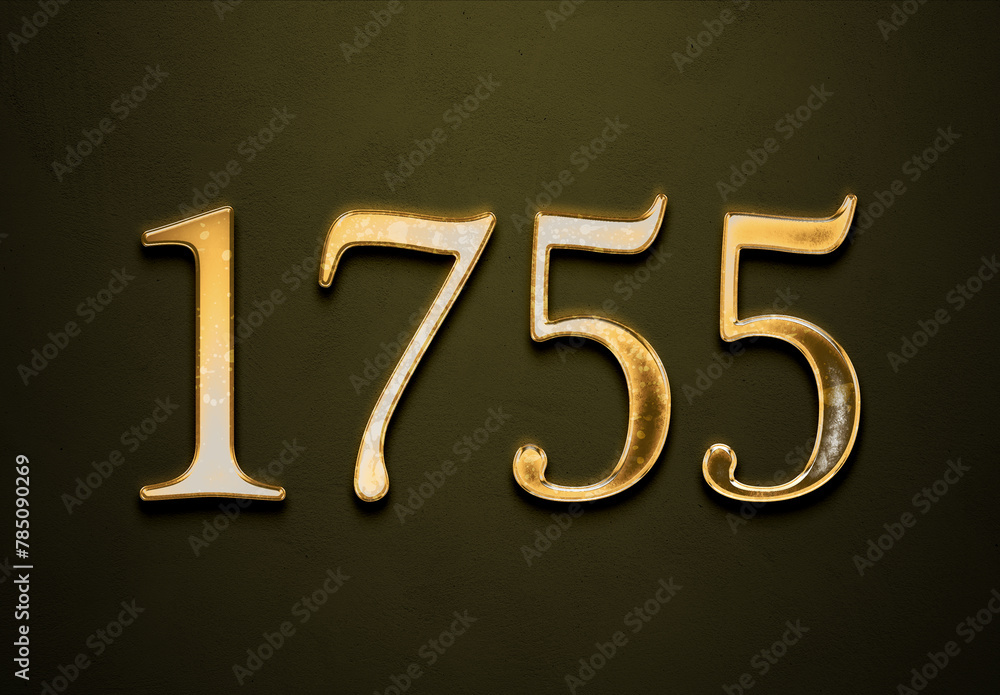 Old gold effect of 1755 number with 3D glossy style Mockup. Old gold effect of 1755 number with 3D glossy style Mockup.