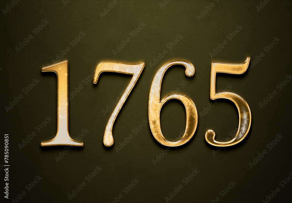 Old gold effect of 1765 number with 3D glossy style Mockup. Old gold effect of 1765 number with 3D glossy style Mockup.