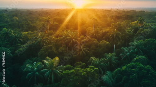 Sunset Over Lush Tropical Rainforest Canopy