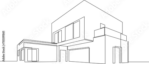Modern flat roof house or commercial building continuous line drawing. Minimalist black one line sketch vector illustration.