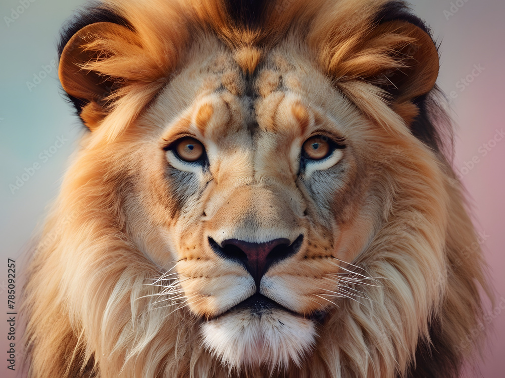 Fototapeta premium Lion animal abstract wallpaper. Soft background panthera in Pastel colors multi color backrounds