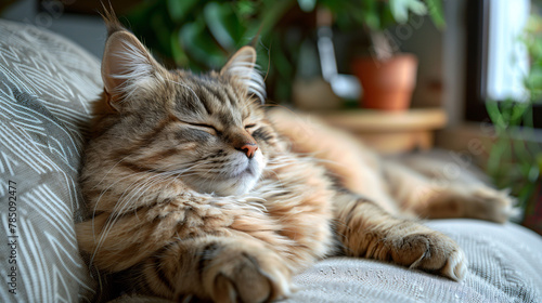 Sleeping Tabby Cat on Couch