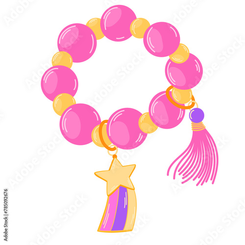 Kids jewelry. Cartoon drawing of bracelet from colorful beads for children isolated on white. Fashion, jewelry concept. Vector illustration