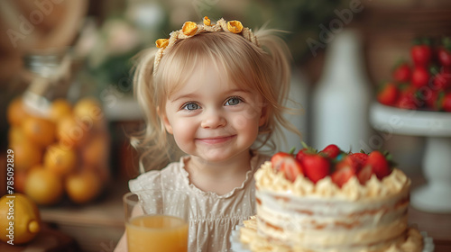 Joyful Toddler with Strawberry Cake