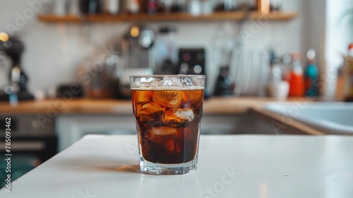 A glass of iced Americano on a white table in a Rome kitchen 