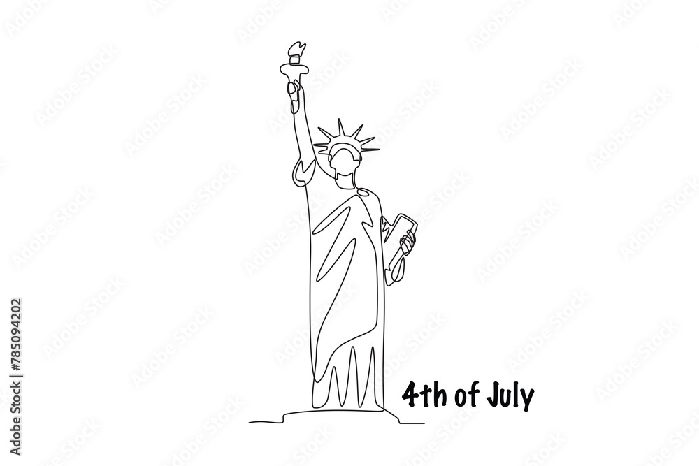 Statue of liberty .4th of july concept one-line drawing