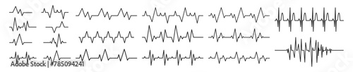 Heart beat line. Thin line vector set of signs for infographic, logo, app development and website design. Heart rhythm set, Electrocardiogram, ECG EKG signal,