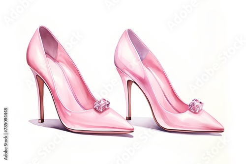 Pink high heel shoes isolated on white background. Watercolor illustration.