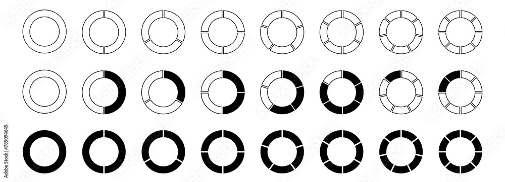 Pie charts diagrams. Set of circles. Infographic element round shape. Vector illustration.