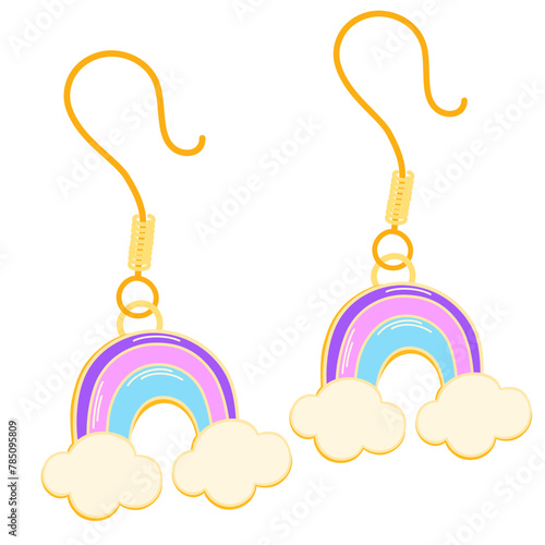 Kids jewelry, cute earrings. Cartoon earrings with a rainbow for children isolated on white. Fashion, jewellery concept © PawLoveArt