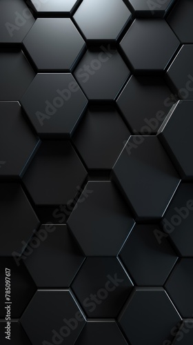 Black dark 3d render background with hexagon pattern