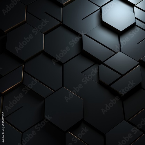 Black dark 3d render background with hexagon pattern
