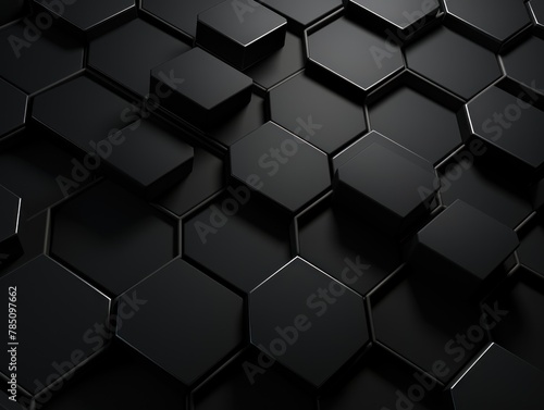 Black dark 3d render background with hexagon pattern