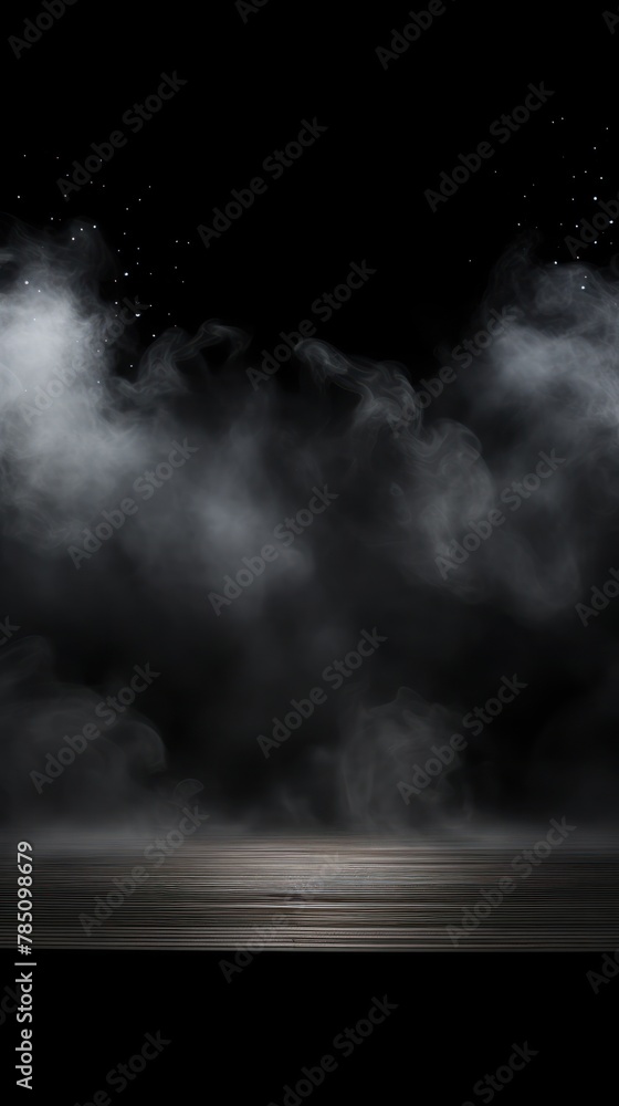 Black stage background, black spotlight light effects, dark atmosphere, smoke and mist, simple stage background, stage lighting, spotlights
