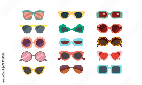 Glasses colorful vector flat set illustration. Glasses vector icon set isolated. Glasses summer fashion trendy symbol. Glasses set for traveling design ,fashion , pattern and other your design.