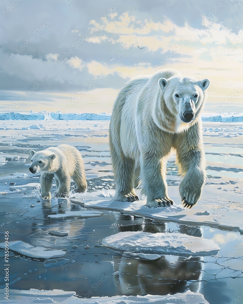 Majestic polar bears roaming on the icy tundra
