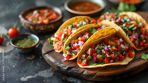 Sizzling Mexican Feast: Tacos & Salsa Symphony. Concept Mexican Cuisine, Tacos, Salsa, Flavorful Feast, Fiesta Inspiration photo