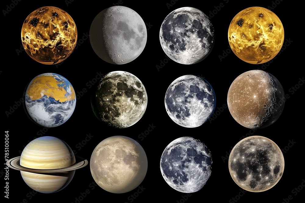 Obraz premium The awe-inspiring vastness of space, featuring celestial bodies like planets, moons, and stars. Generative AI