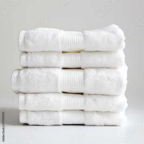 A neat pile of fluffy white towels presents a sense of cleanliness and spa elegance.