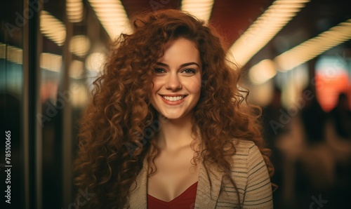A beautiful woman with long curly hair smiling © mahamudul