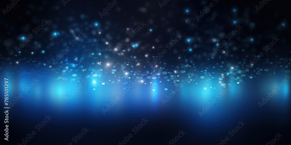 Blue abstract glowing bokeh lights on a black background with space for text or product display. Vector illustration