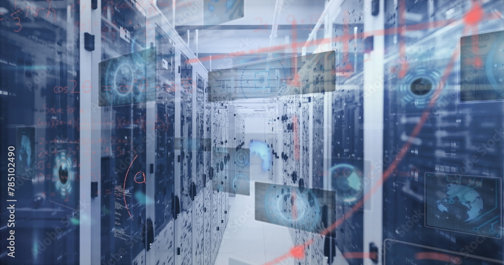This image is an image of data processing and digital information flowing through a network of compu This image is an image of data processing and digital information flowing through a network of compu