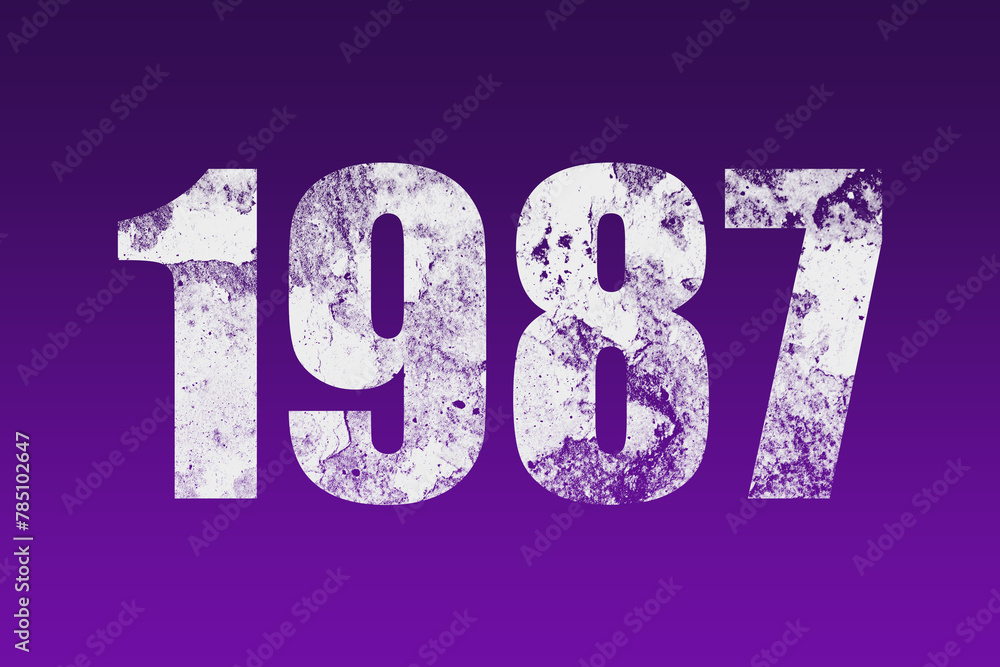 flat white grunge number of 1987 on purple background. flat white grunge number of 1987 on purple background.