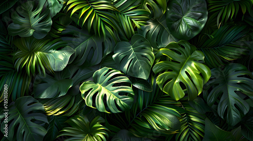 A stack of tropical leaves forms a dense jungle groundcover