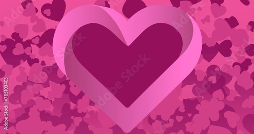 Image of heart over multiple pink hearts on pink background